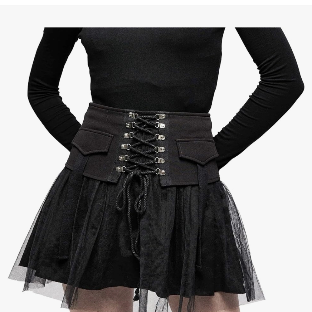 NWT Punk Rave Gothic pleated skirt mini high waist Size S -M Small Medium - Picture 6 of 8